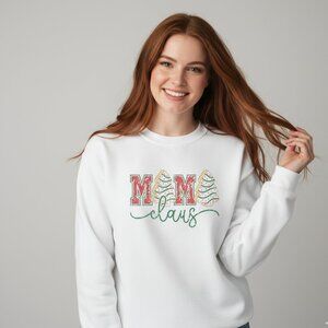 Mama Christmas Graphic Crewneck Sweatshirt Holiday Festive Tree Cake Gift Mom